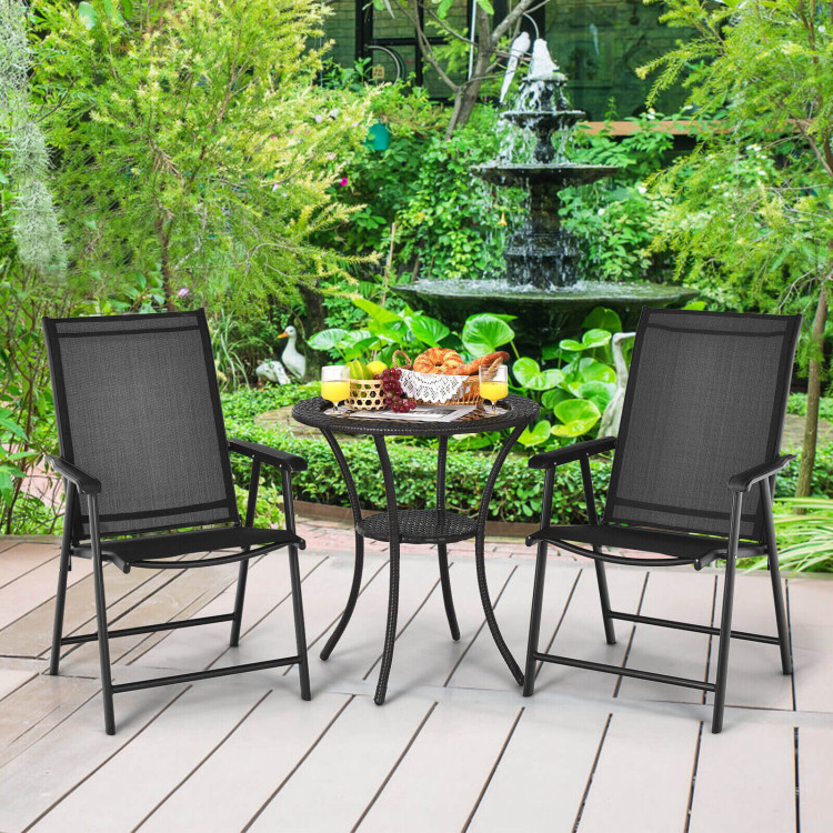 Set of 2 Outdoor Patio Folding Chair with Ergonomic Armrests-BlackCostway Gallery View 2 of 12